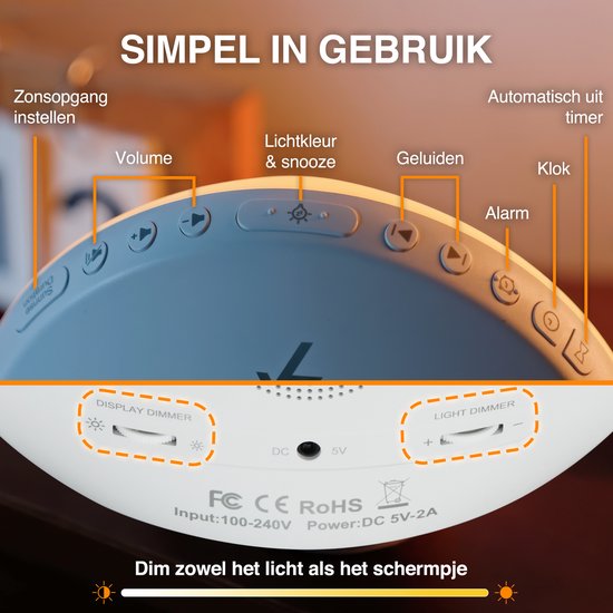 Wake up Light - Lichtwekker - Draadloos - Digitale Wekker - Wekker Geschikt Voor Kinderen