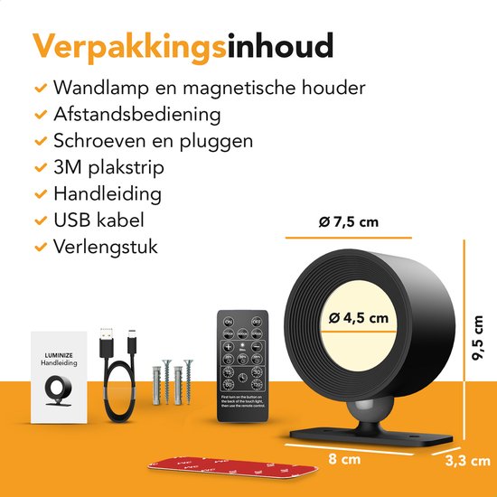 Wandlamp zwart- oplaadbaar – met afstandsbediening (ACTIE 1+1 gratis)