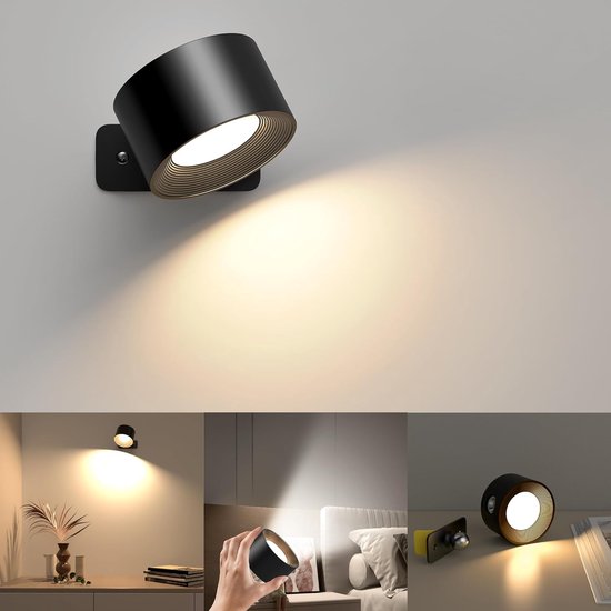 Wandlamp zwart- oplaadbaar – met afstandsbediening (ACTIE 1+1 gratis)