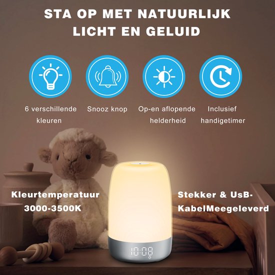 Wake Up Light - Lichtwekker - Digitale Wekker met Lamp - Natuurgeluiden - Slaapkamer - Snooze Functie - Wit