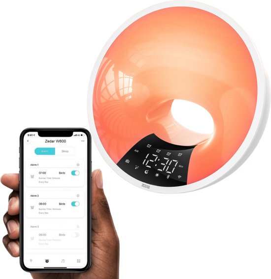 Wake up light met APP - digitale wekker slaapkamer - Lichtwekker - Natuurlijke geluiden - FM Radio