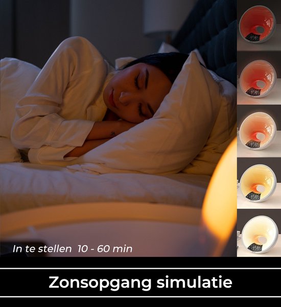 Wake up light met APP - digitale wekker slaapkamer - Lichtwekker - Natuurlijke geluiden - FM Radio