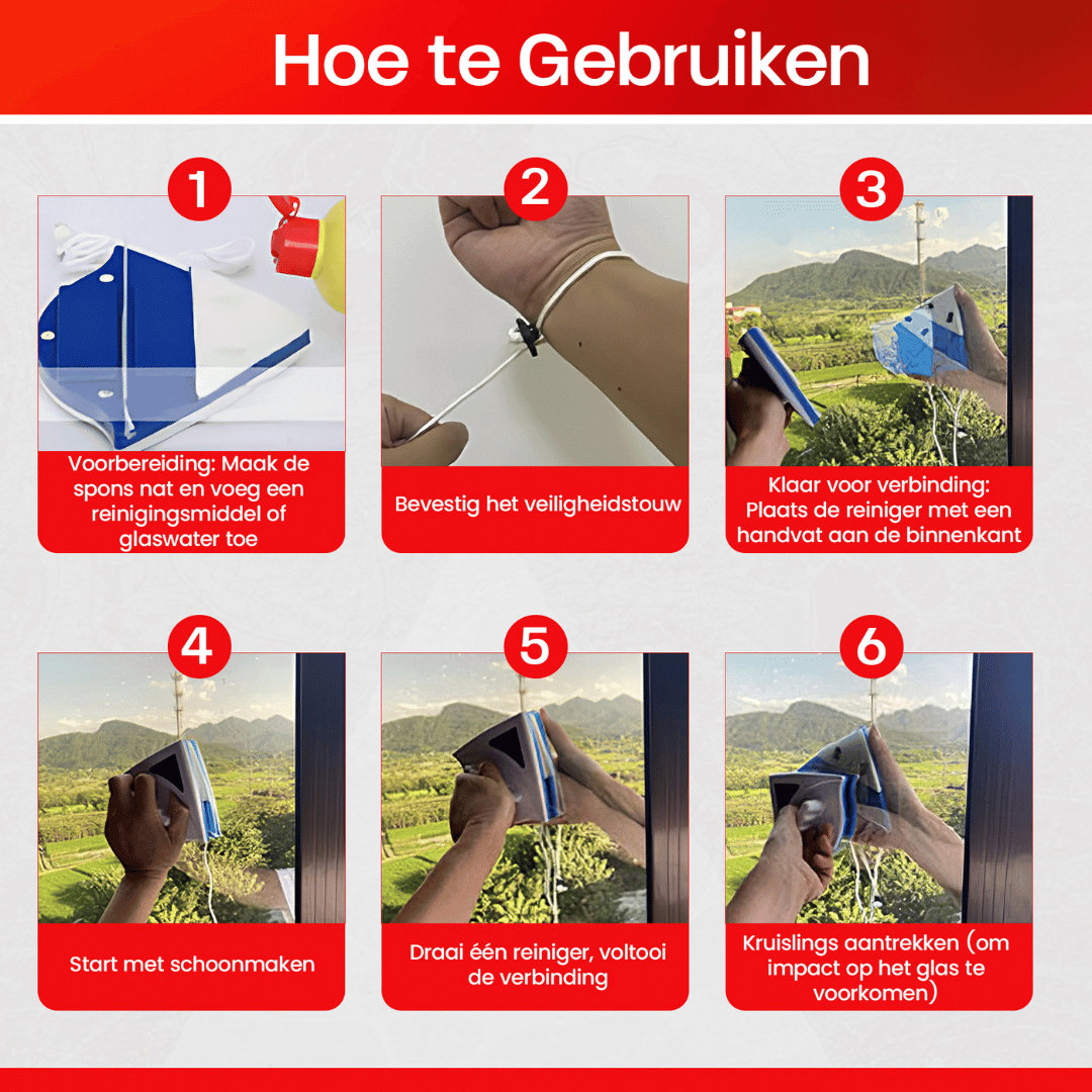 Magnetische ramenwisser 4-24mm - Geschikt voor Enkel en Dubbelglas - Verstelbare ruitenreiniger & Raamwisser
